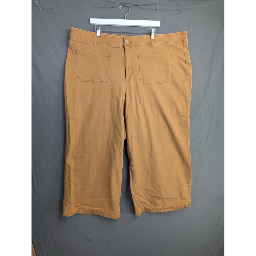 AVA & VIV Womens Plus Size 24 Camel Brown Wide Leg Crop Pants 021072152